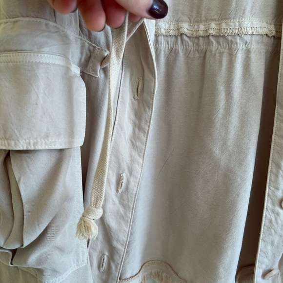 Maven West Cinched Waist Jacket Sand Cream Raw Hem Women’s Small - Picture 6 of 11